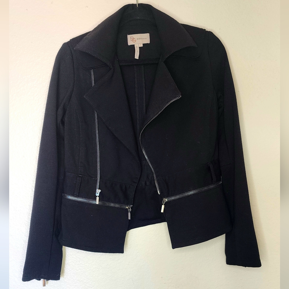 BCBG Generation Black Biker Crop Zip Jacket Size: S